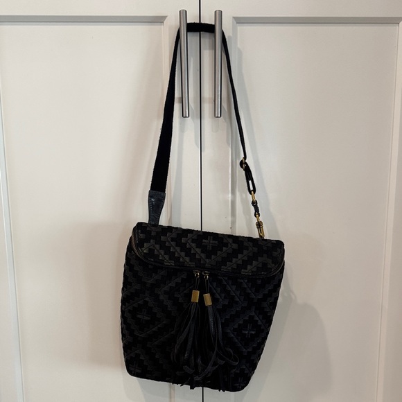 Eric Javits Black Geometric Black Leather Shoulder Bag